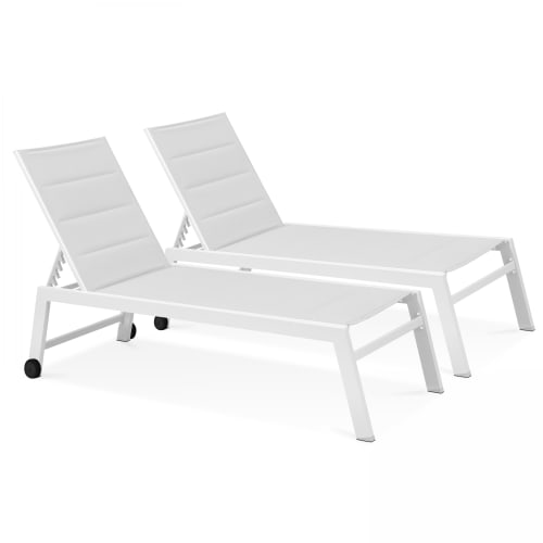 Jardin Bains de soleil et chaises longues | Lot de 2 bains de soleil en aluminium et textilène blanc - KX75652
