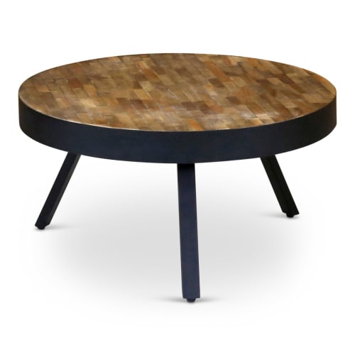 Meubles Tables basses | Table basse teck recyclé et métal ronde D76 cm - YN50710