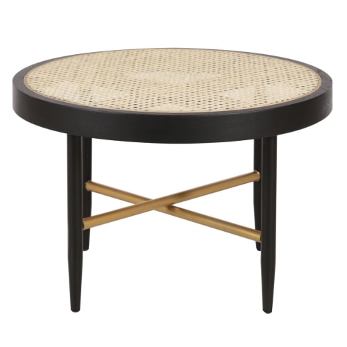 Meubles Tables basses | Table basse en cannage naturel et chêne noir ronde D 60 cm - HX15169
