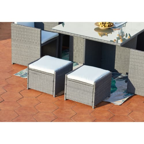 Jardin Ensemble table et chaises de jardin | Table et chaises 8 places encastrables en résine gris/blanc - EC66391
