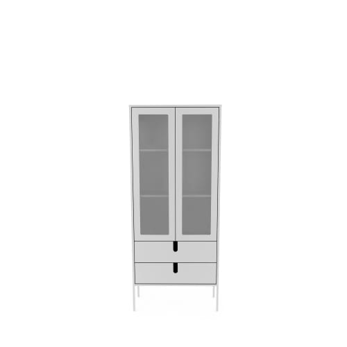 Meubles Armoires | Vitrine en bois 2 portes 2 tiroirs H178cm blanc - HJ97459