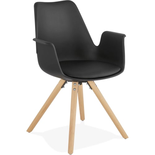 Canapés et fauteuils Fauteuils | Fauteuil scandinave rembourré couleur noir pieds bois clair - MP98631