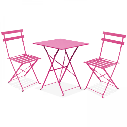 Jardin Ensemble table et chaises de jardin | Table de jardin et 2 chaises acier rose - TC04290