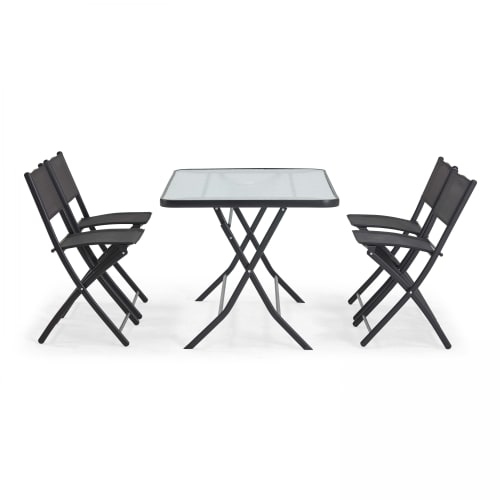 Jardin Ensemble table et chaises de jardin | Table de jardin et 4 chaises pliantes en acier et verre noir - RX51300