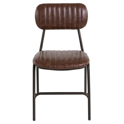Chaise vintage imitation cuir marron et métal