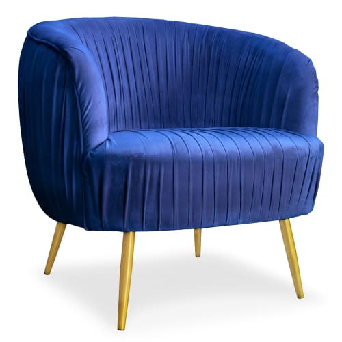 Canapés et fauteuils Fauteuils | Fauteuil velours bleu pieds métal or - VO47833