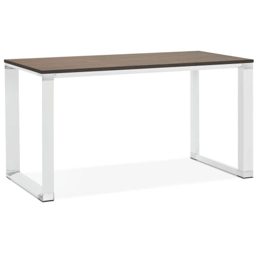 Meubles Bureaux et meubles secrétaires | Bureau desgn plateau en bois foncé pieds métal laqué blanc - OQ00305