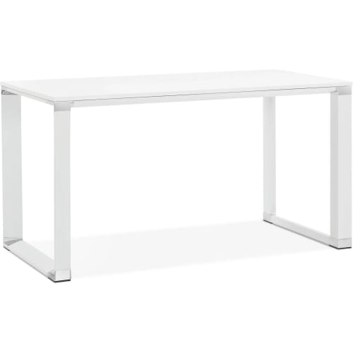 Meubles Bureaux et meubles secrétaires | Bureau desgn plateau en bois blanc pieds métal laqué blanc - GG22753