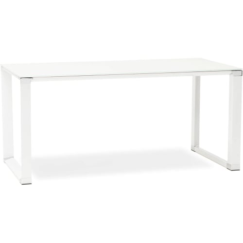 Meubles Bureaux et meubles secrétaires | Bureau desgn plateau en verre blanc pieds métal laqué blanc - JB69709