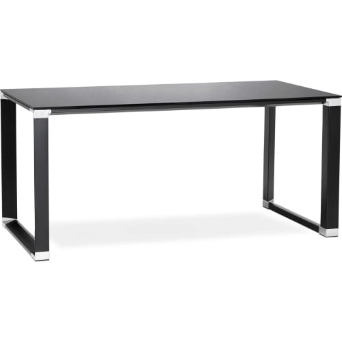 Meubles Bureaux et meubles secrétaires | Bureau desgn plateau en verre noir pieds métal laqué noir - PN54561