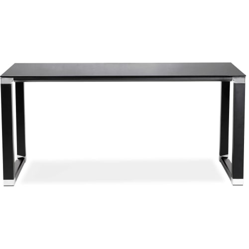 Bureau Desgn Plateau En Verre Noir Pieds Metal Laque Noir Warner Maisons Du Monde