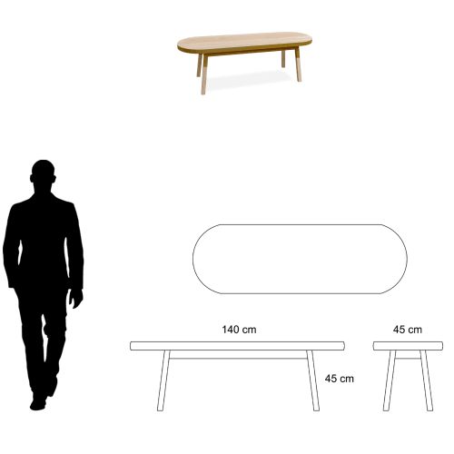 Meubles Tables basses | Table basse banc 140 cm, 100% frêne massif vert lancieux - BU00936