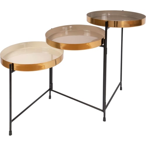 Meubles Tables basses | Table d’appoint gigogne 3 plateaux dorés beige - KW43619