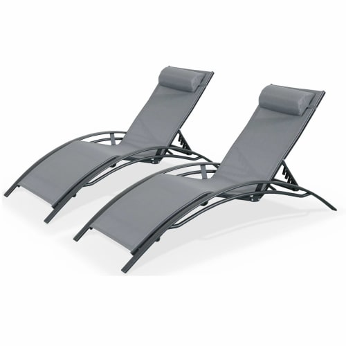 Jardin Bains de soleil et chaises longues | Lot de 2 bains de soleil en aluminium et textilène anthracite - VT17368