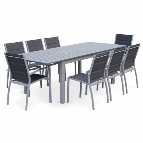 Jardin Ensemble table et chaises de jardin | Ensemble table extensible et chaises 8 places anthracite - RD17335