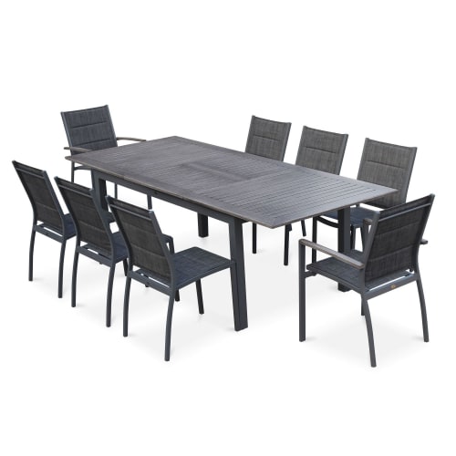 Jardin Ensemble table et chaises de jardin | Ensemble table extensible et chaises 8 places gris chiné - KR42394