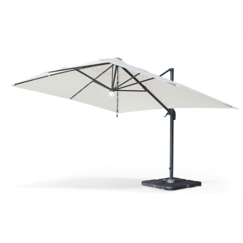 Sombrilla jardín, parasol excéntrico cuadrado, led, crudo, 300x400 cm