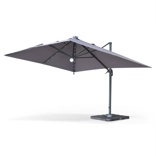 Sombrilla jardín, parasol excéntrico cuadrado, led, gris, 300x400 cm