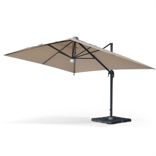 Sombrilla jardín, parasol excéntrico cuadrado, led, beige, 300x400 cm