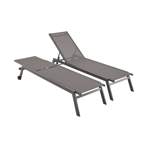 Jardin Bains de soleil et chaises longues | Lot de 2 bains de soleil en aluminium et textilène gris foncé - DN34783