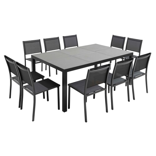 Jardin Ensemble table et chaises de jardin | Ensemble de jardin 10 places table effet béton ciré gris - JZ78525
