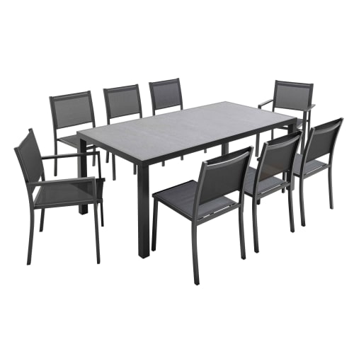 Jardin Ensemble table et chaises de jardin | Ensemble de jardin 8 places table céramique gris - BU31172