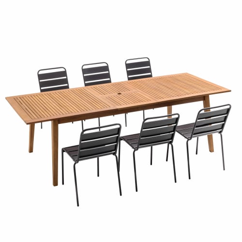 Jardin Salons de jardin | Table en bois extensible 200/250 et 6 chaises en métal - EX42353