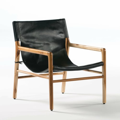 Canapés et fauteuils Fauteuils | Fauteuil en cuir noir et bois - SS23049