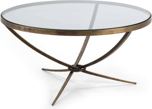 Meubles Tables basses | Table basse design ronde pieds dorés plateau verre d92cm - DT16195