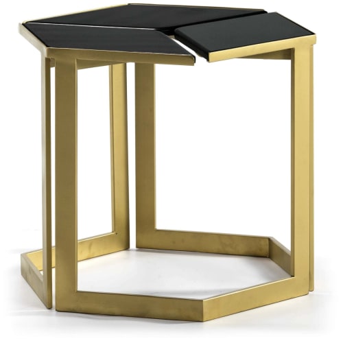 Meubles Tables basses | Table d’appoint plateau noir srtucture dorée l58cm - IA22230