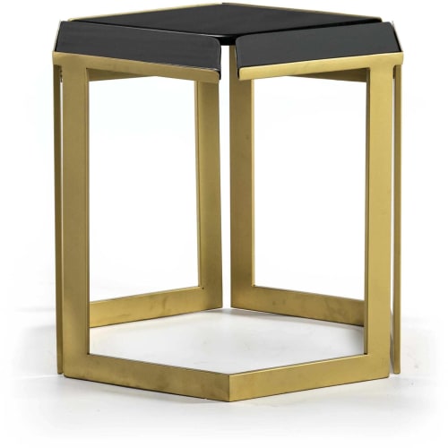 Meubles Tables basses | Table d’appoint plateau noir srtucture dorée l58cm - IA22230