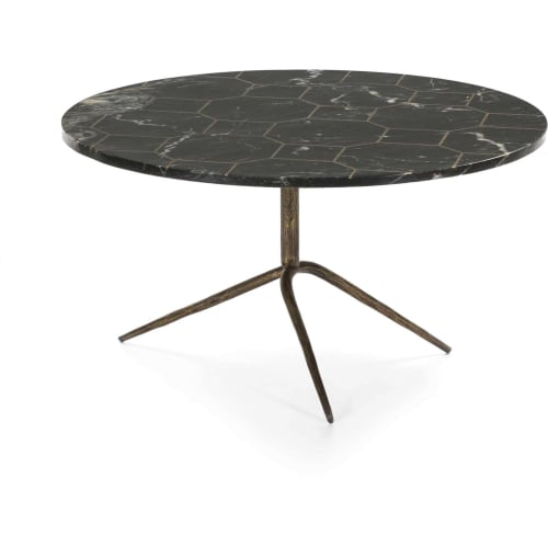 Meubles Tables basses | Table basse design ronde plateau marbre noir d80cm - TZ28473