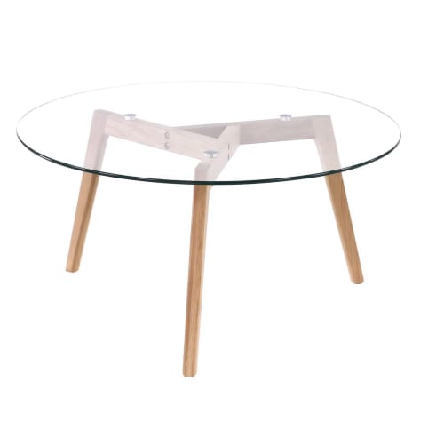 Meubles Tables basses | Table basse en verre ronde D90 cm et pieds chêne - GB46850