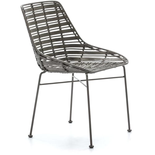 Meubles Chaises | Chaise cannage couleur gris foncé pieds noir - MI33397