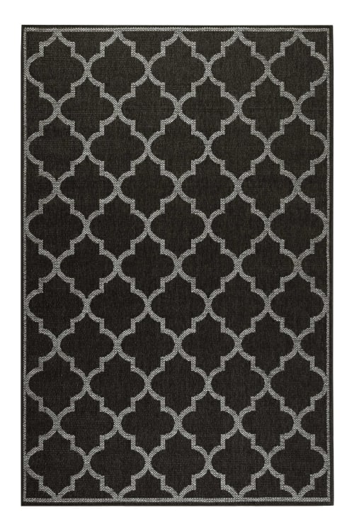 Tapis exterieur noir motif oriental gris 80x150