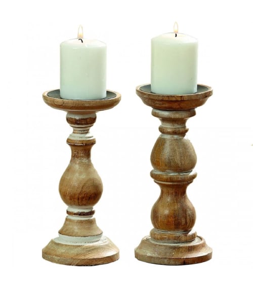 Set de 2 chandeliers en bois de mangue H23cm