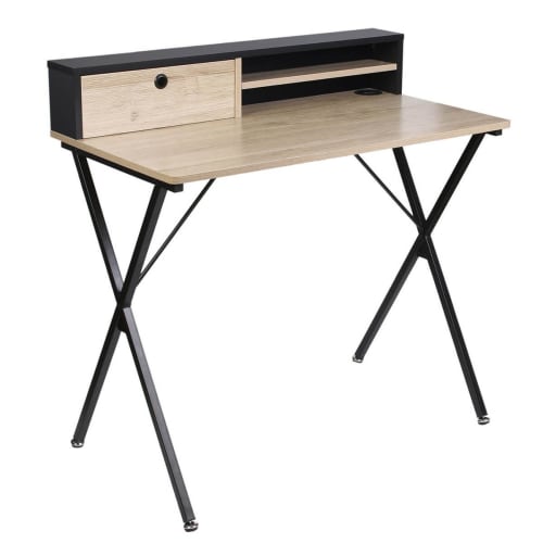 Meubles Bureaux et meubles secrétaires | Bureau  multi-rangement effet bois et noir - FA98684