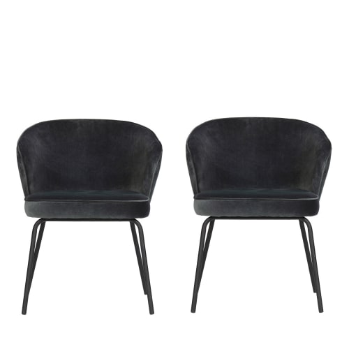 Meubles Chaises | Lot de 2 chaises en velours bleu fumée - WX33822