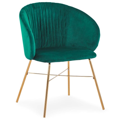 Meubles Chaises | Chaise  velours vert pieds or - FH53592