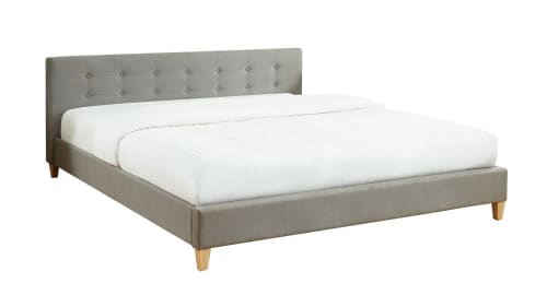 Lit Gris Clair 180x200 Avec Sommier A Lattes Et Tete De Lit Milo Maisons Du Monde