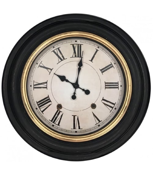 Déco Horloges murales et horloges à poser | Horloge murale ronde noire et dorée D59 - BA98183