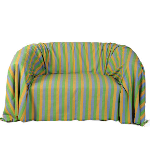 Manta para sofá de algodon, en verde, amarillo y turquesa (200 x 300)