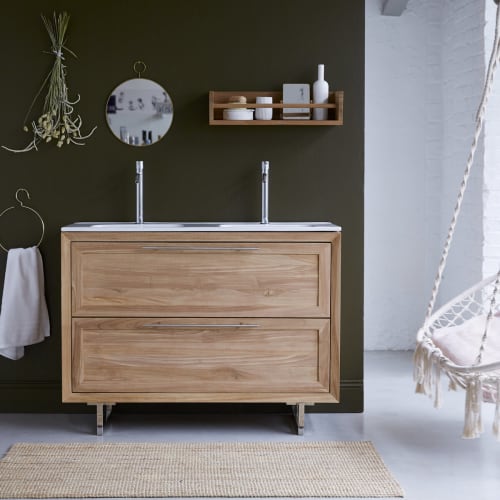 Mueble de baño en teca maciza y cerámica 120 cm