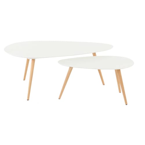 Meubles Tables basses | Tables basses gigognes laqué blanc 116 cm - DL91163