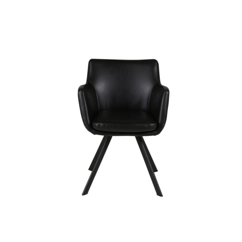 Meubles Chaises | Chaise accoudoirs imitation cuir noir et pieds métal - NX31402