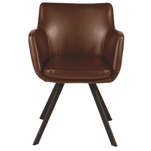 Meubles Chaises | Chaise accoudoirs imitation cuir marron et pieds métal - NL47663