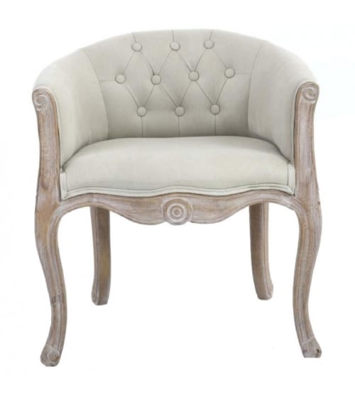 Canapés et fauteuils Fauteuils | Fauteuil capitonné en bois blanchi et polyester beige - IT11853