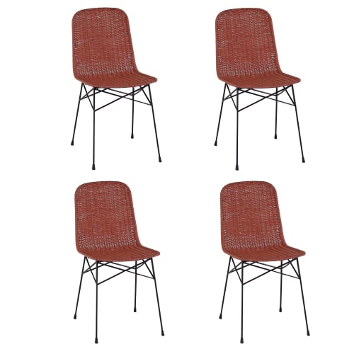 Meubles Chaises | Lot de 4 chaises en rotin terracotta - MB86104