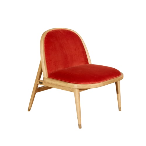 Canapés et fauteuils Fauteuils | Fauteuil chêne et velours brique - TG55334