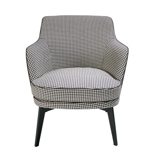 Canapés et fauteuils Fauteuils | Fauteuil en tissu pied-de-poule et dossier en sinili cuir brun foncé - EJ40062
